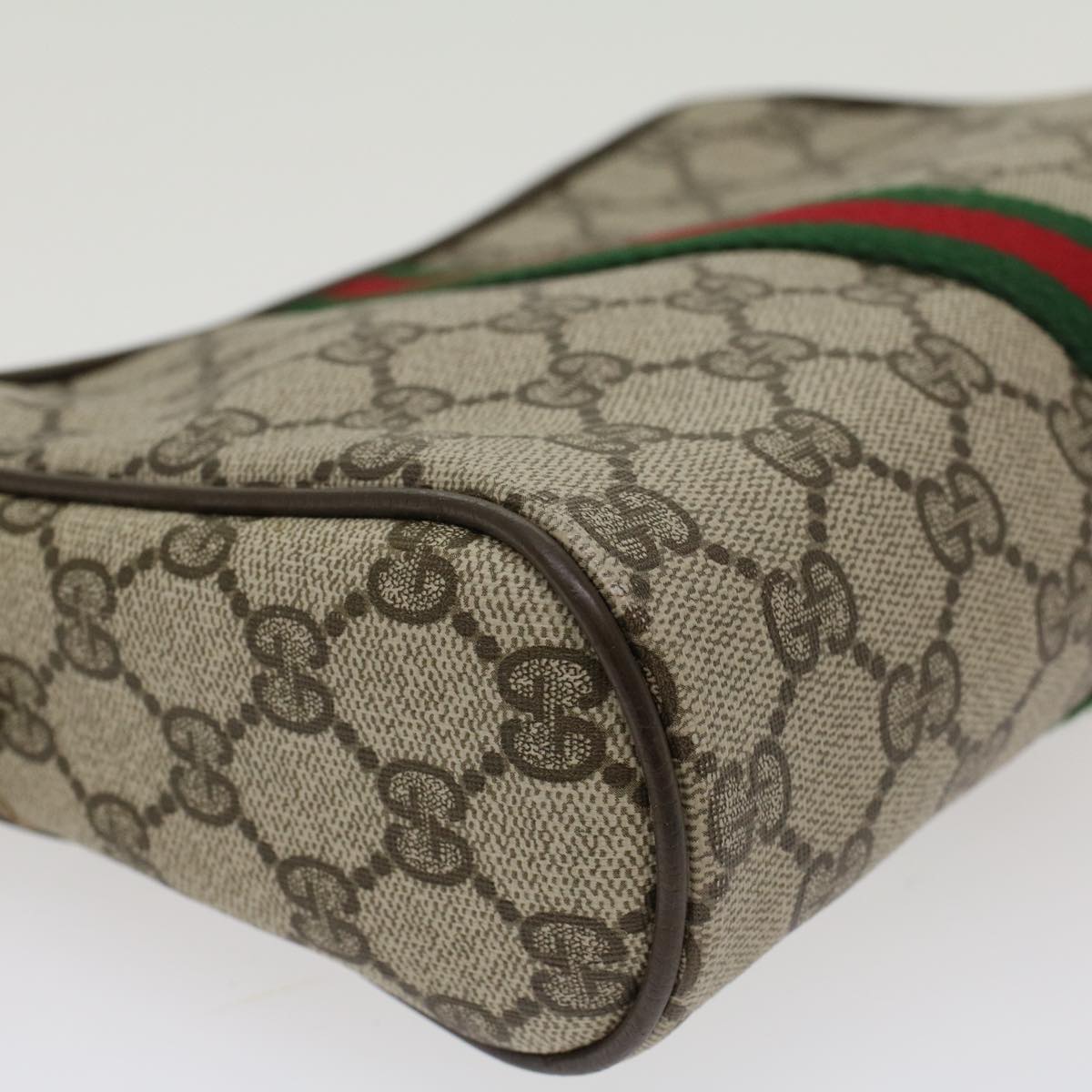 GUCCI GG Canvas Web Sherry Line Clutch Bag PVC Leather Beige Red Auth ep886