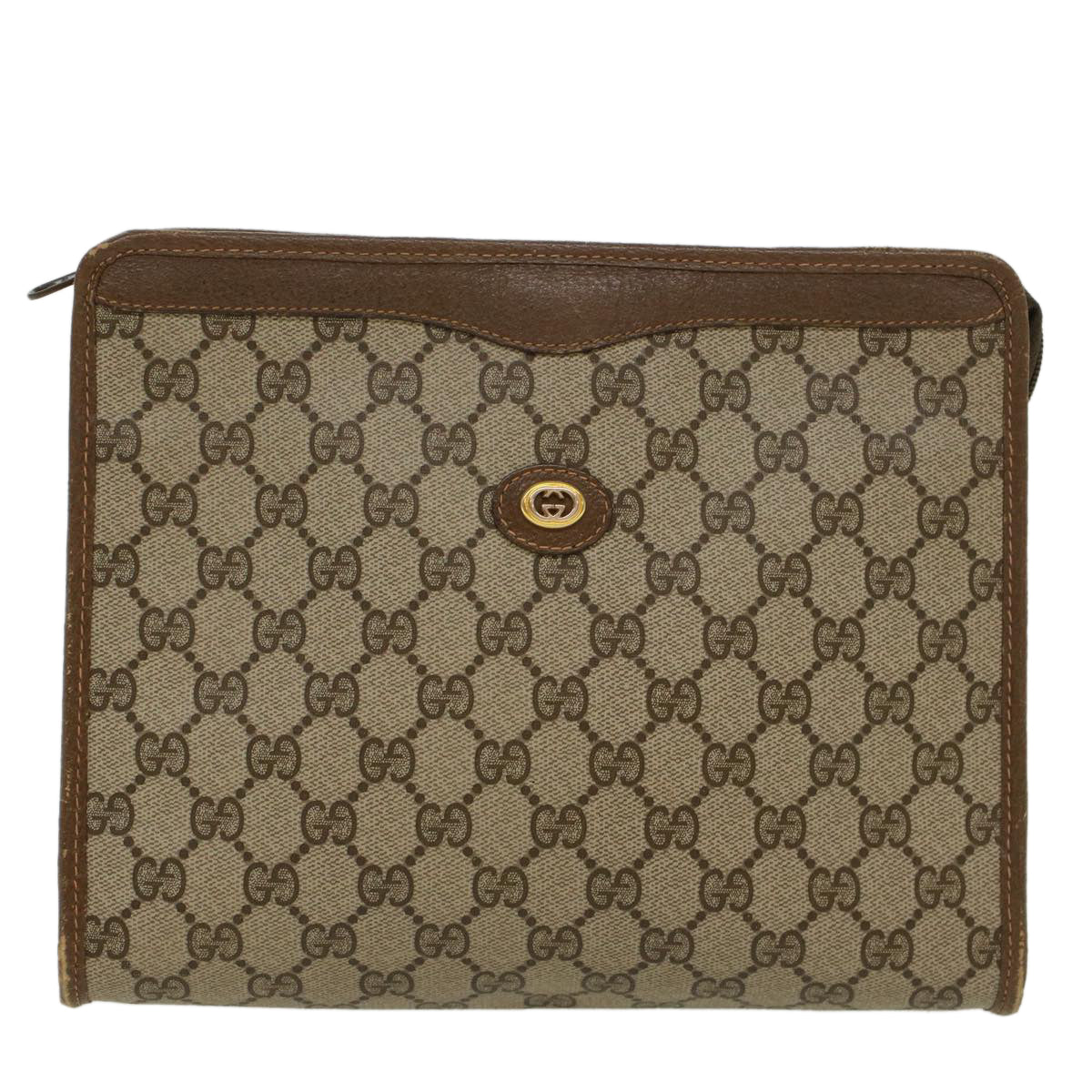 GUCCI GG Canvas Clutch Bag PVC Leather Beige Auth ep898