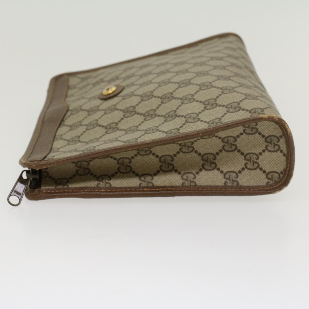 GUCCI GG Canvas Clutch Bag PVC Leather Beige Auth ep898