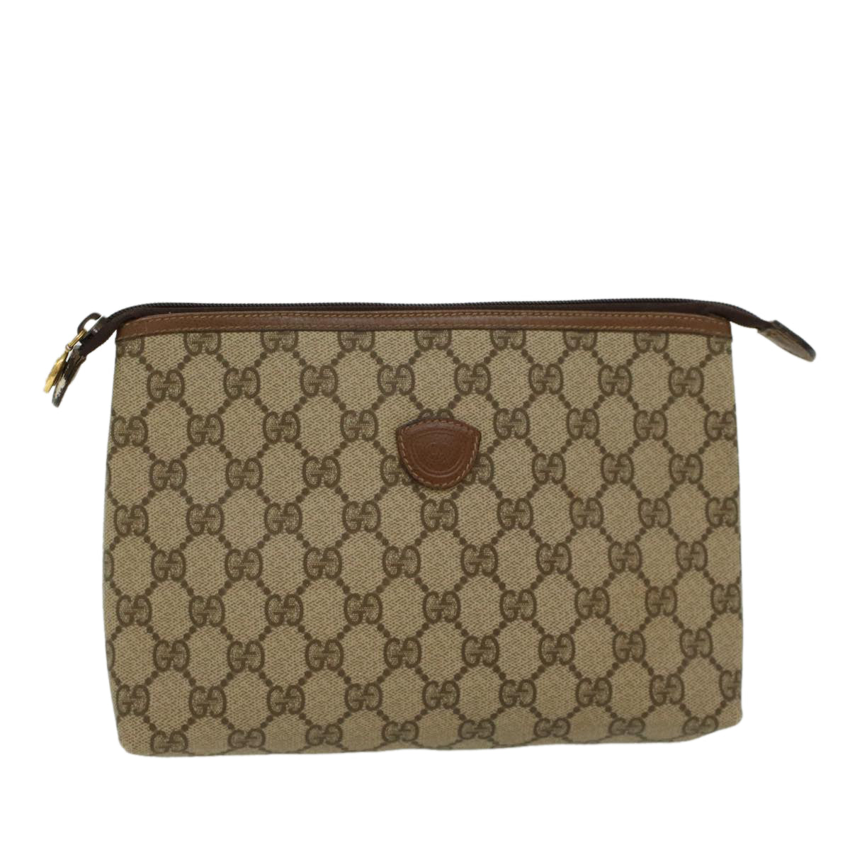 GUCCI GG Canvas Clutch Bag PVC Leather Beige 014•115•6088 4021 Auth ep901