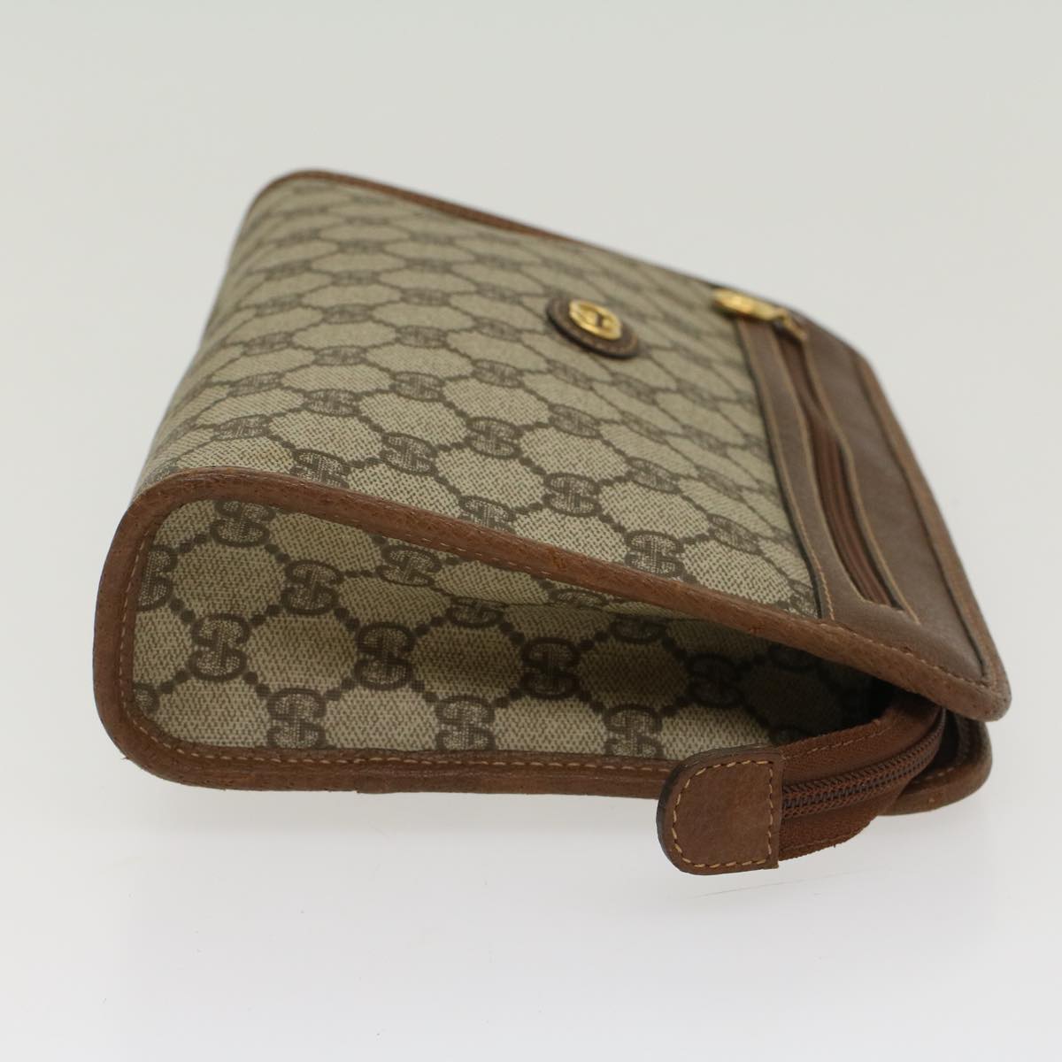 GUCCI GG Canvas Clutch Bag PVC Leather Beige 014•122•6063 Auth ep903