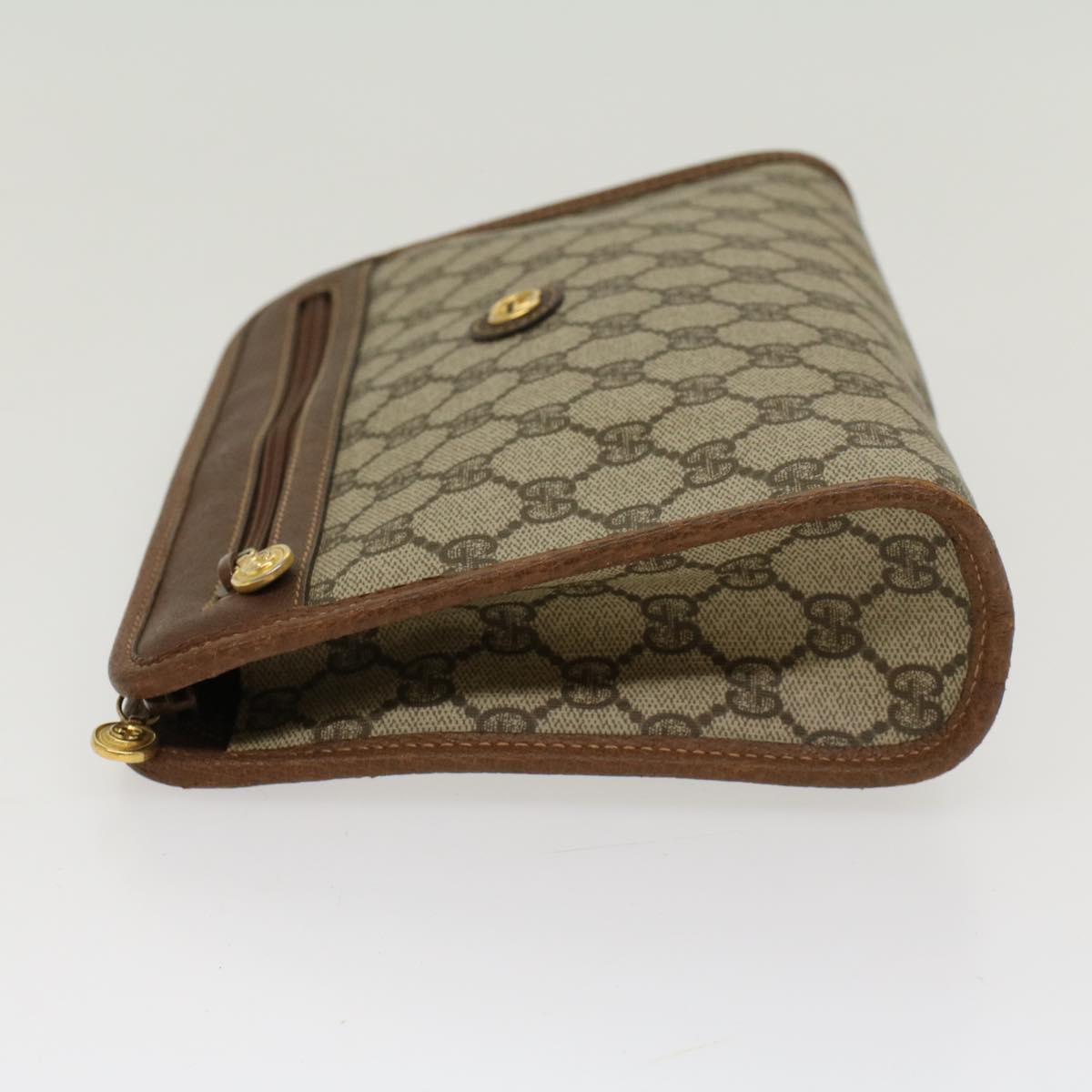 GUCCI GG Canvas Clutch Bag PVC Leather Beige 014•122•6063 Auth ep903