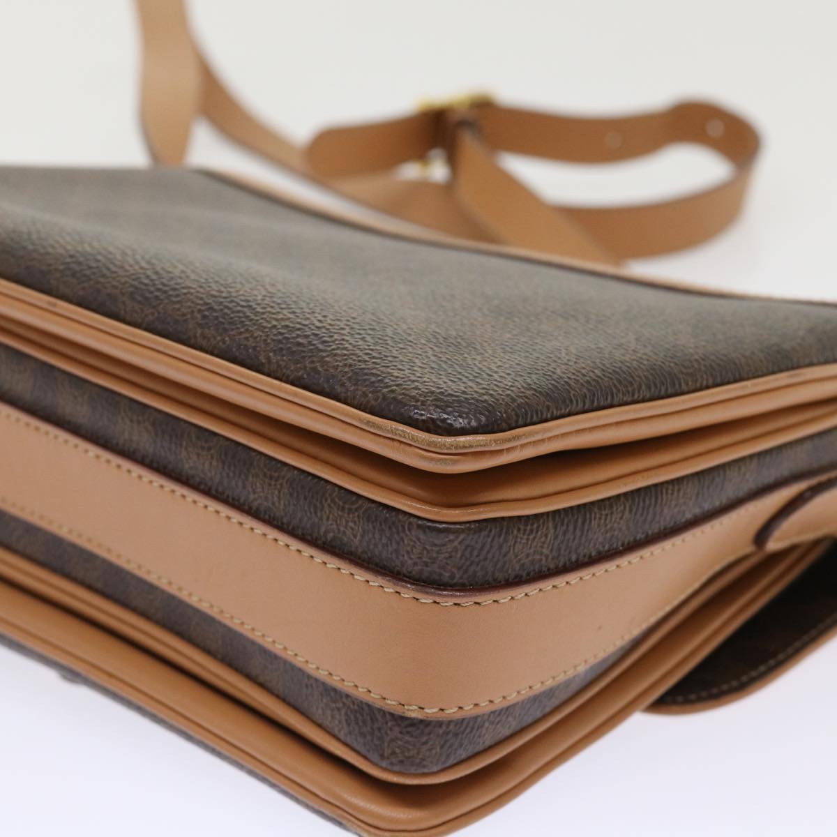 CELINE Macadam Canvas Shoulder Bag PVC Leather Brown Auth ep905