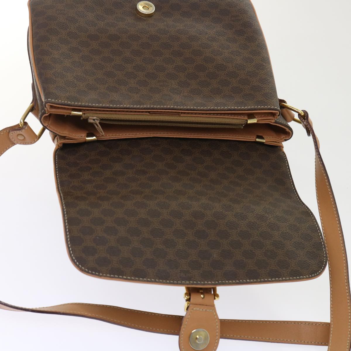 CELINE Macadam Canvas Shoulder Bag PVC Leather Brown Auth ep905