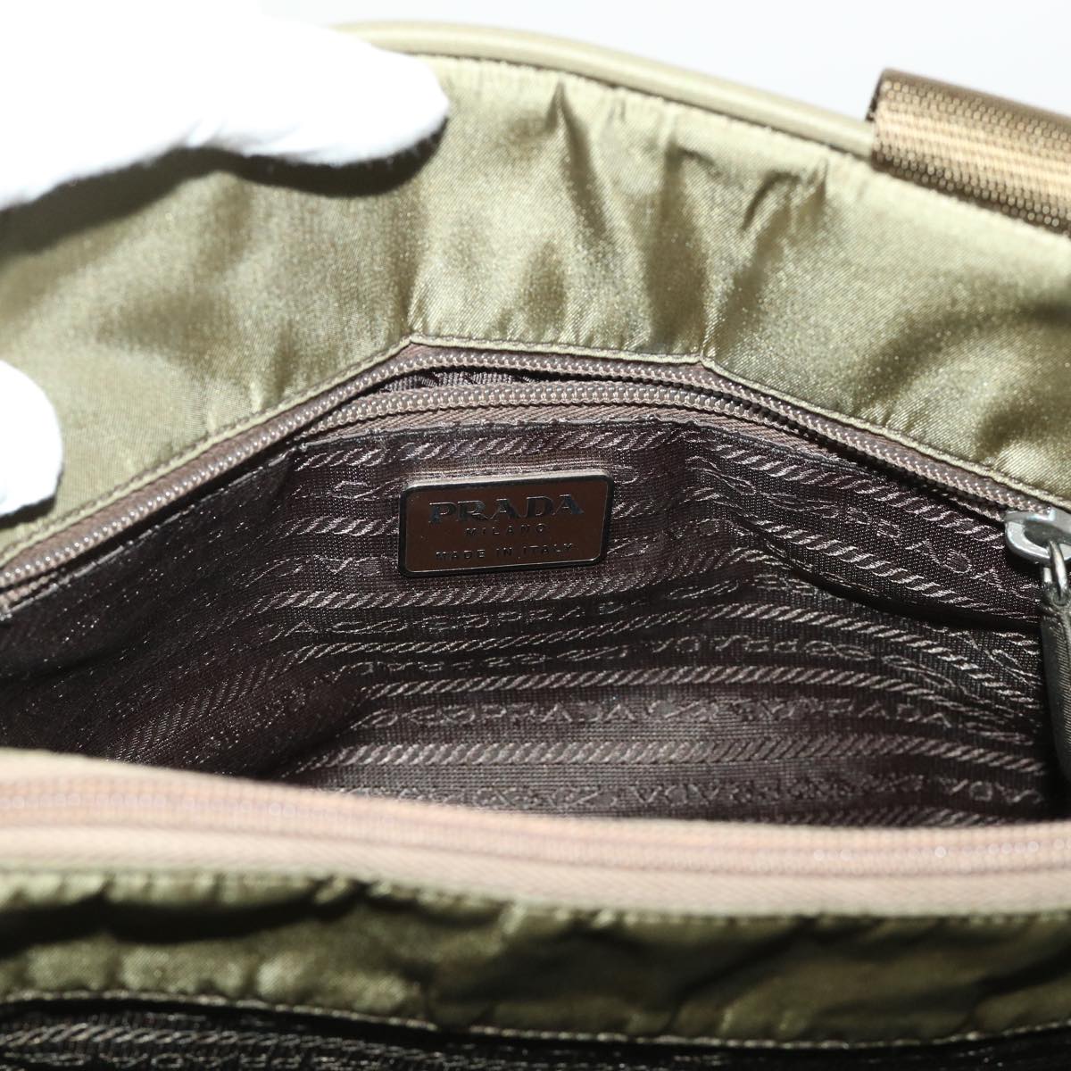 PRADA Hand Bag Nylon Khaki Auth ep918