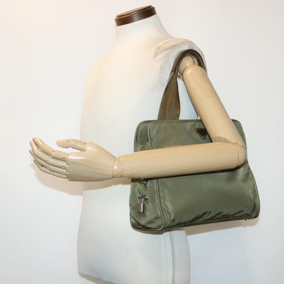 PRADA Hand Bag Nylon Khaki Auth ep918