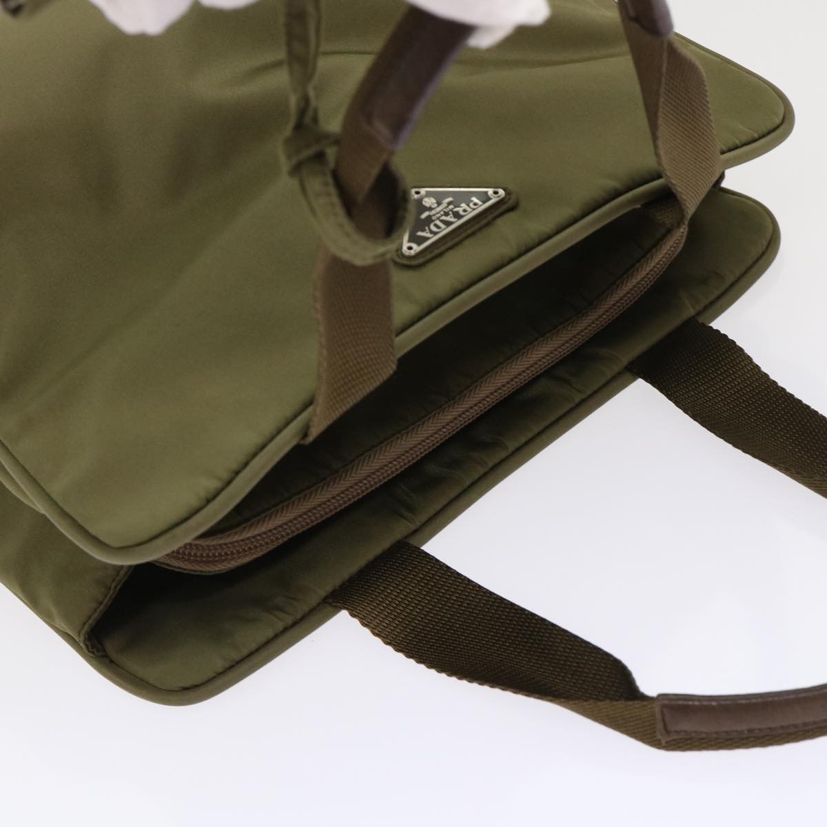 PRADA Hand Bag Nylon Khaki Auth ep918