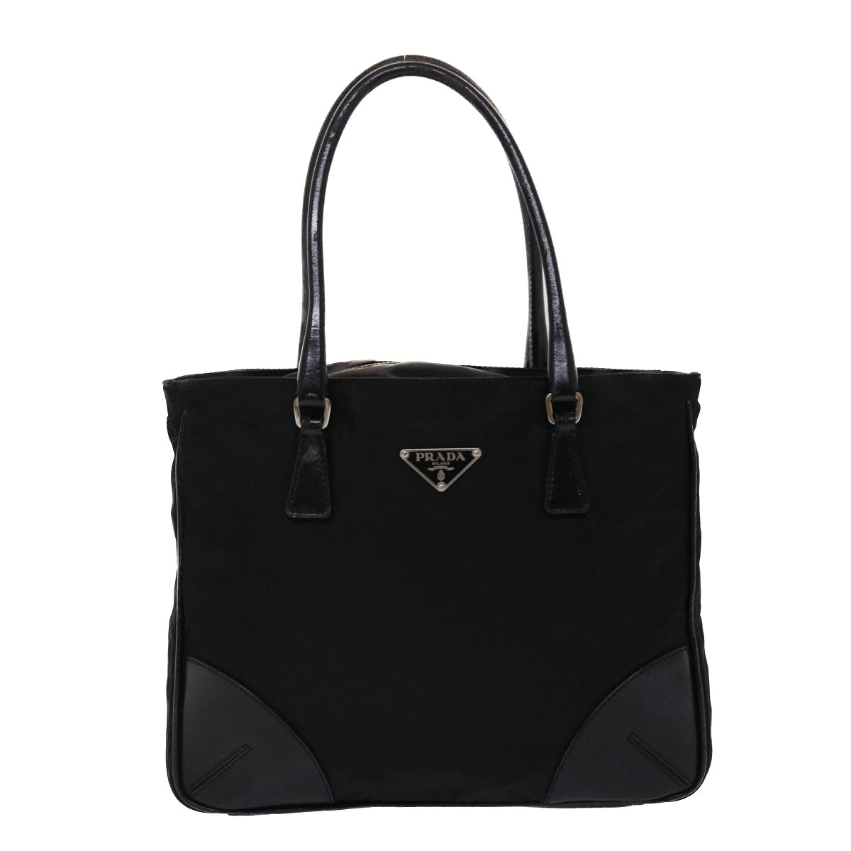 PRADA Hand Bag Nylon Leather Black Auth ep937