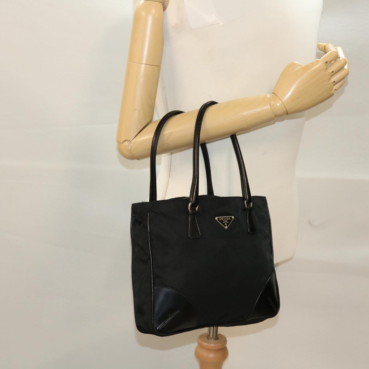 PRADA Hand Bag Nylon Leather Black Auth ep937