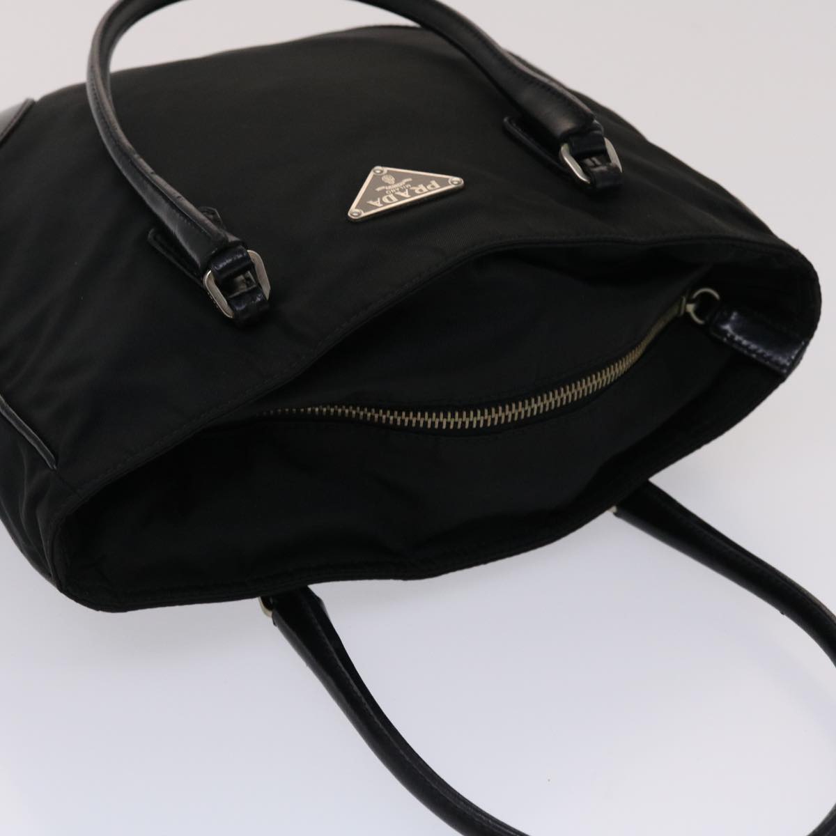 PRADA Hand Bag Nylon Leather Black Auth ep937