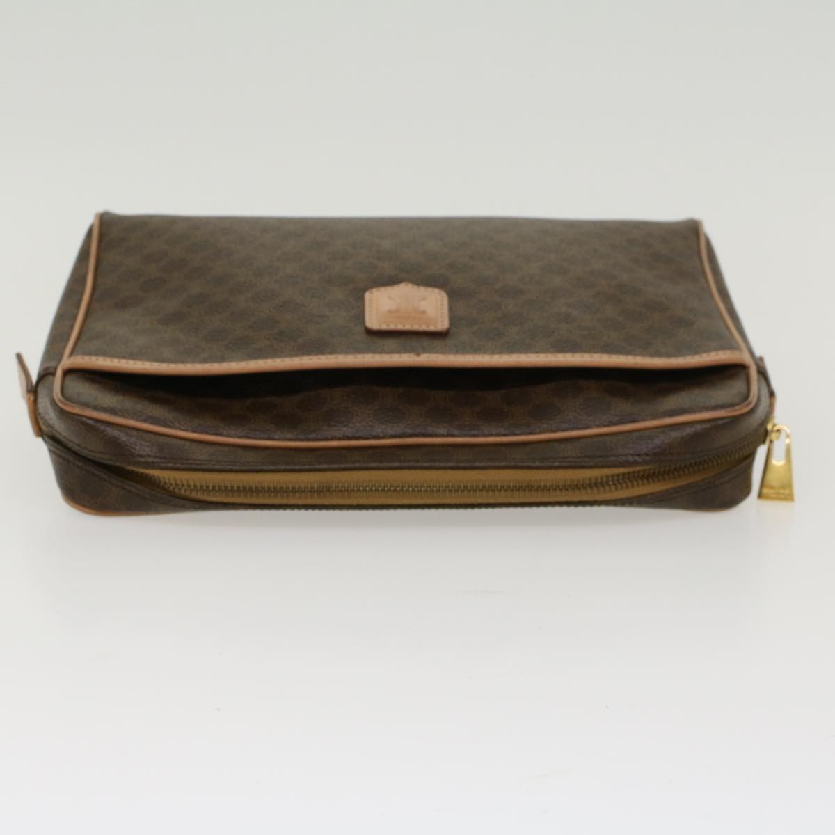CELINE Macadam Canvas Clutch Bag PVC Leather Brown Auth ep963