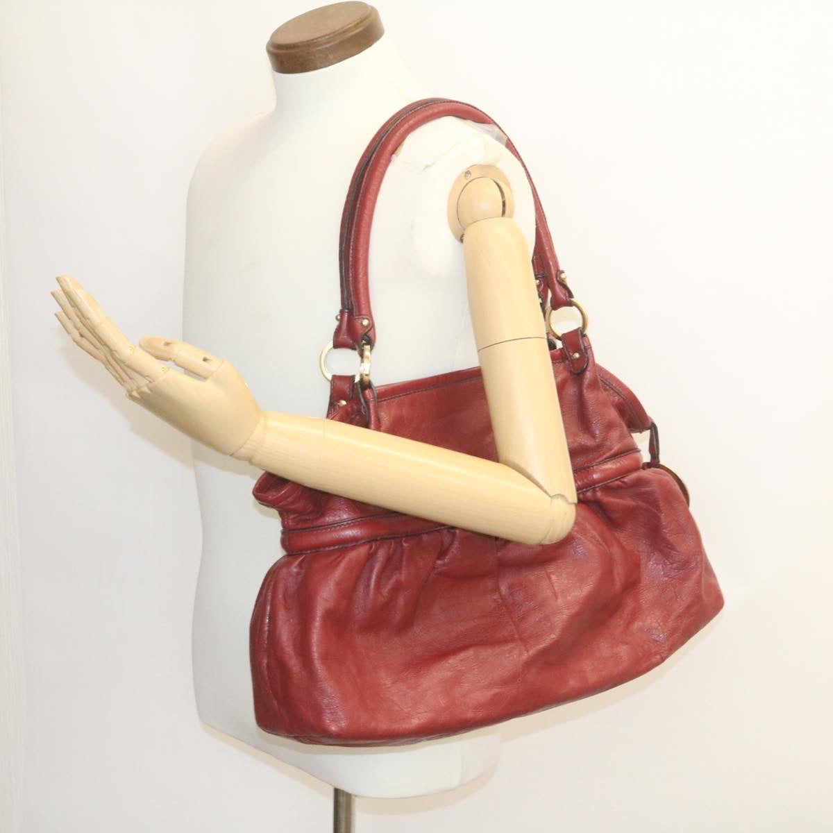 FENDI Tote Bag Leather Red Auth fm1108