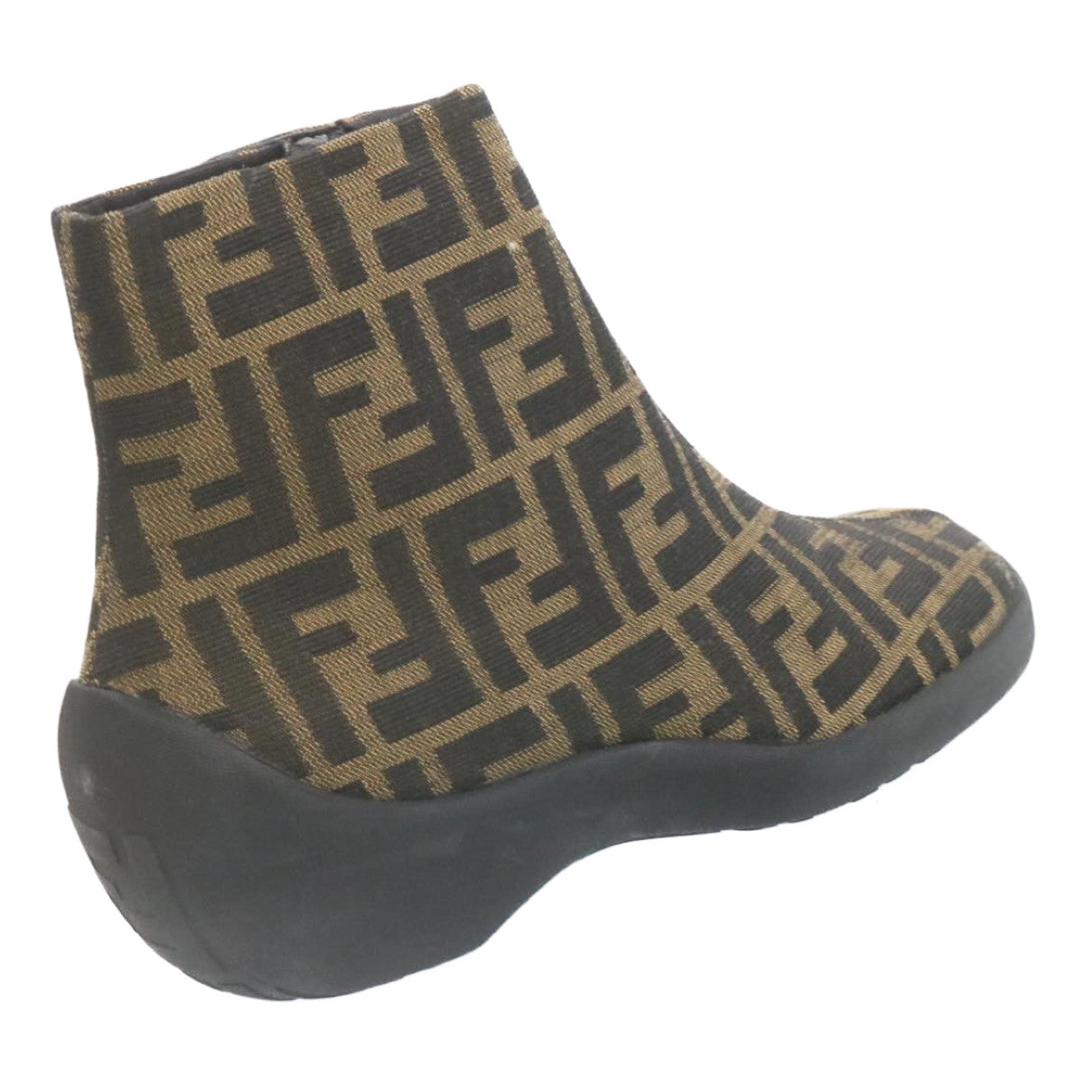 FENDI Short boots Zucca Canvas Black Brown Auth fm1115