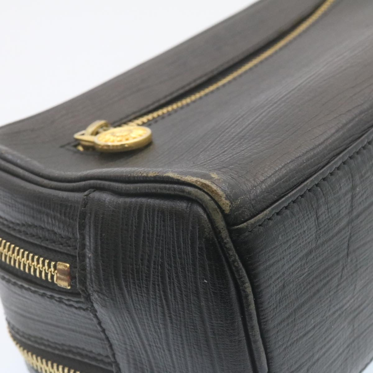 VERSACE Sunface Clutch Bag Leather Black Auth fm1118