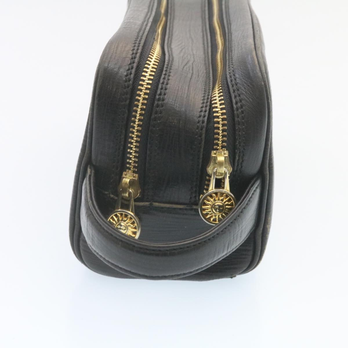 VERSACE Sunface Clutch Bag Leather Black Auth fm1118