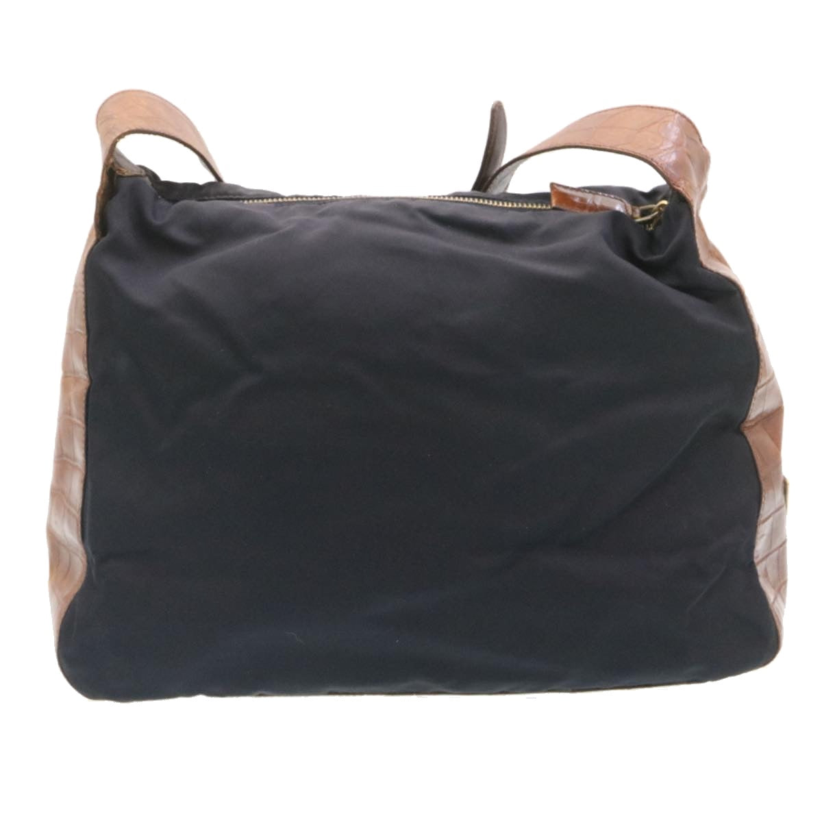 PRADA Shoulder Bag Nylon Leather Black Brown Auth fm1163 - 0