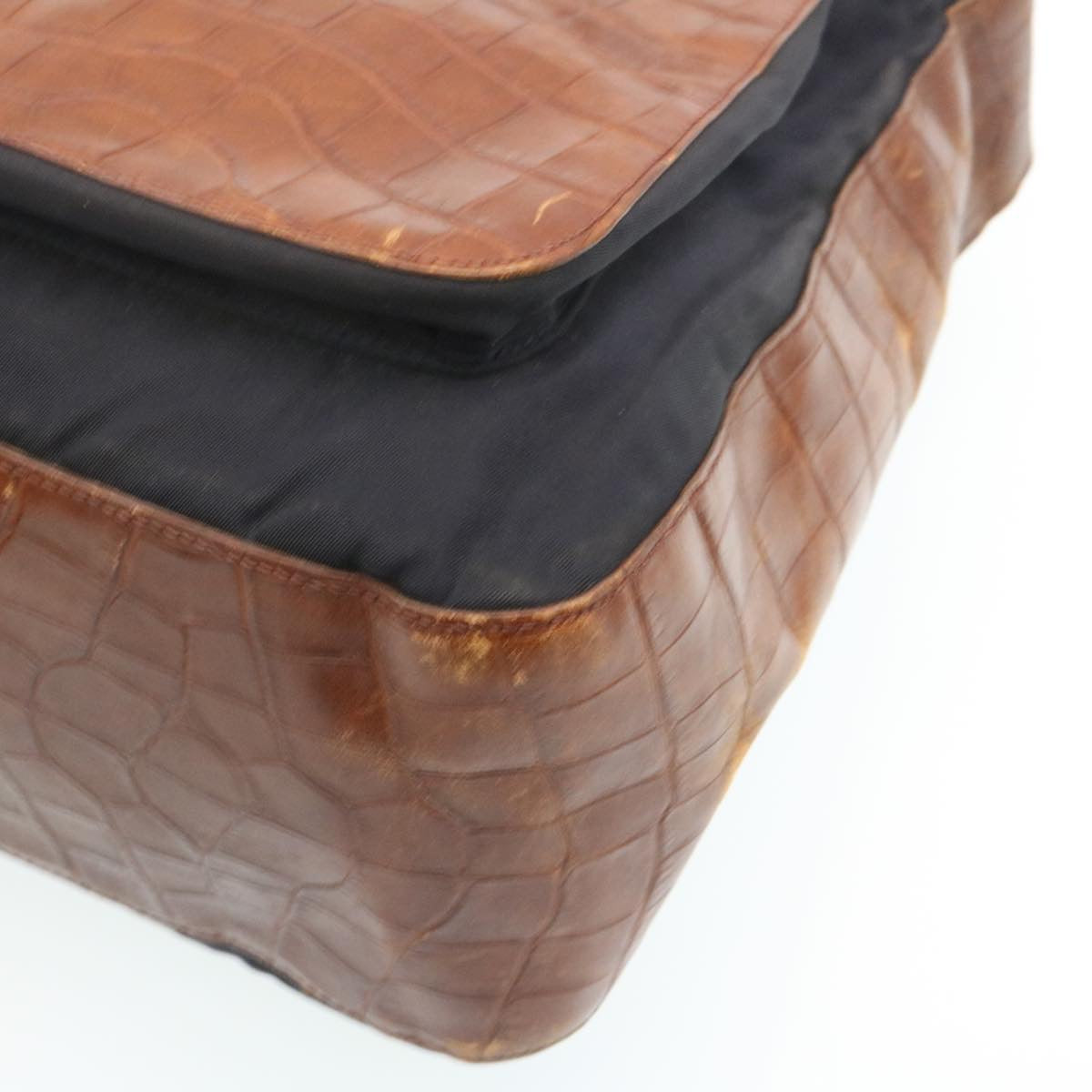 PRADA Shoulder Bag Nylon Leather Black Brown Auth fm1163