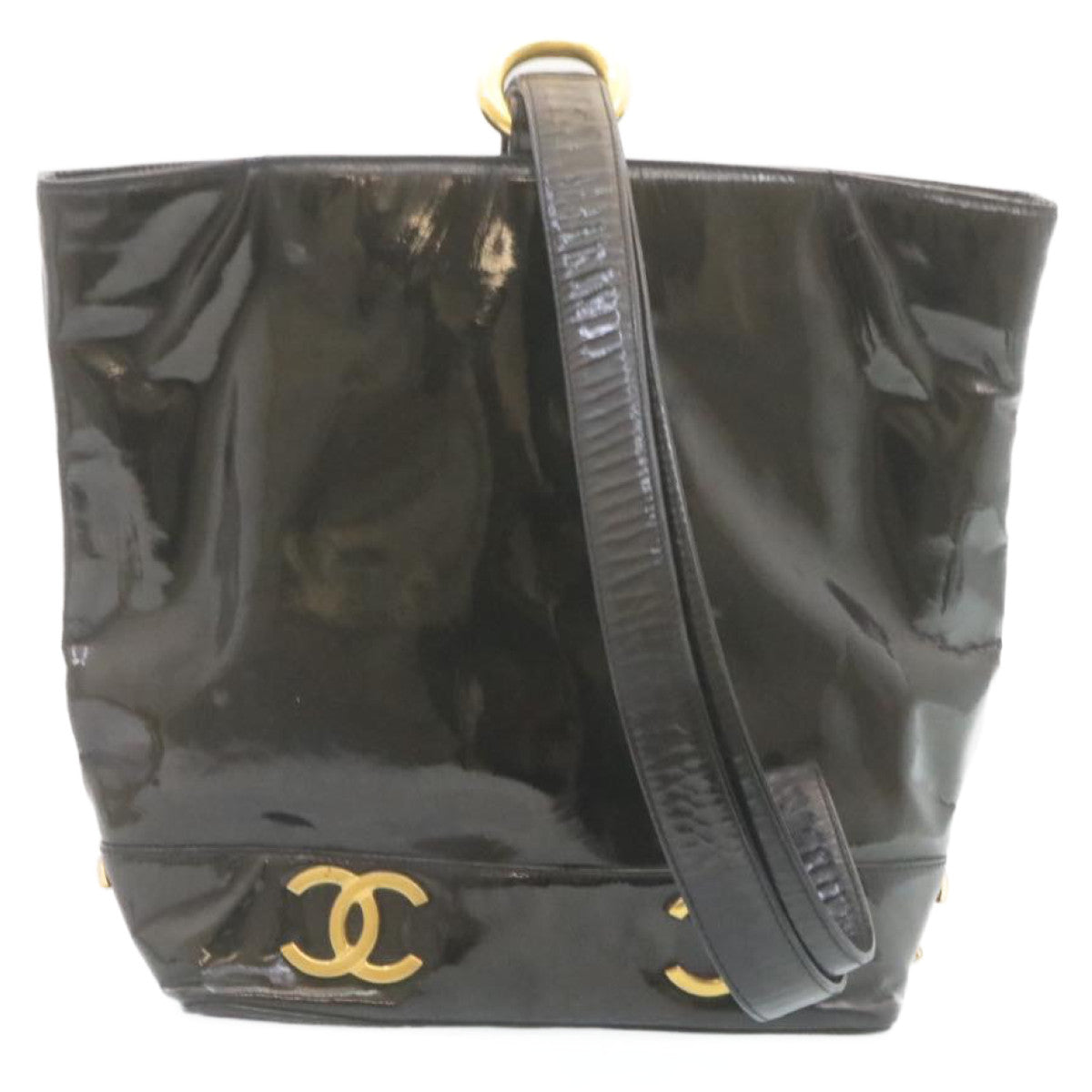 CHANEL Shoulder Bag Patent Leather Black CC Auth fm1176A