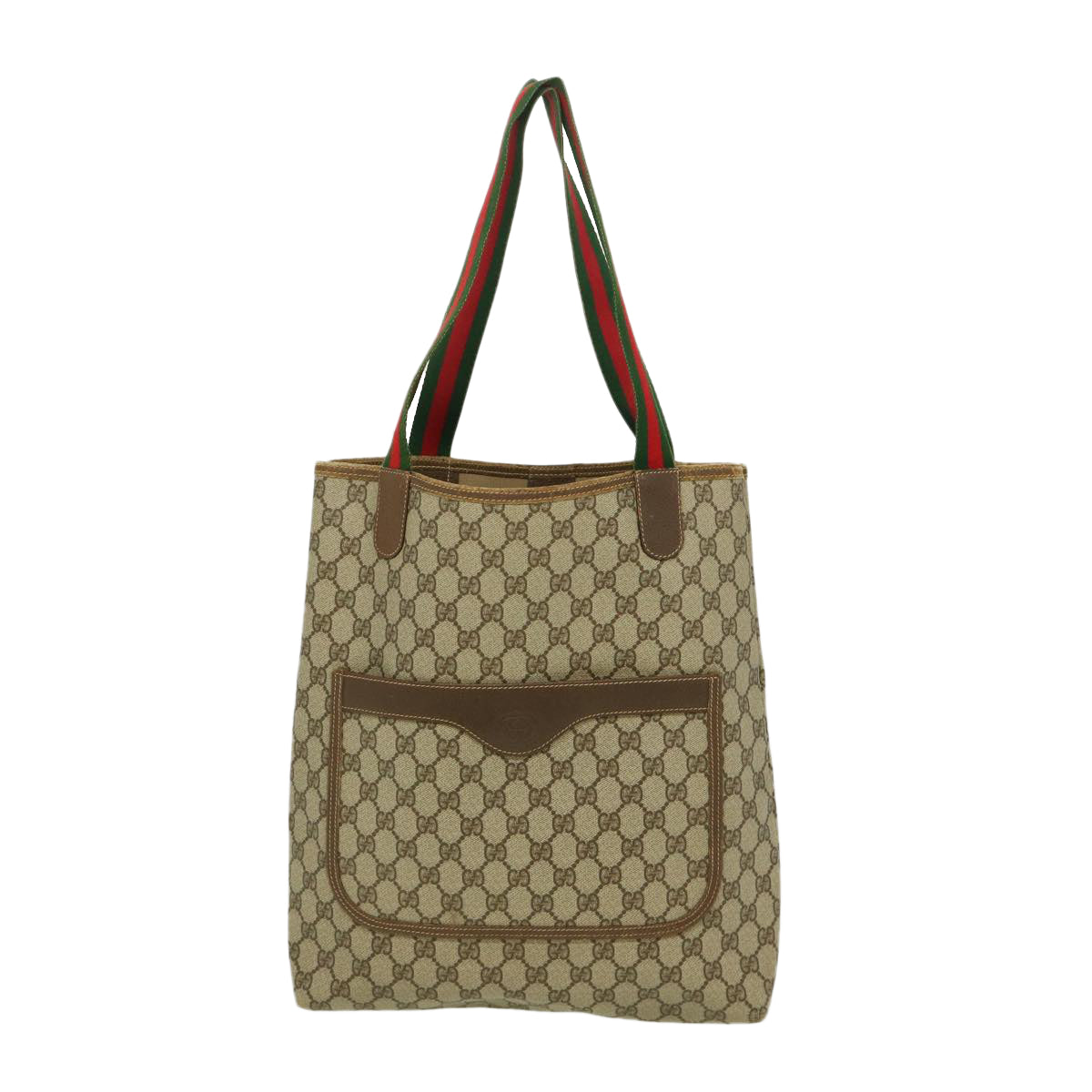 GUCCI Web Sherry Line GG Canvas Tote Bag Beige Red Green Auth fm1307