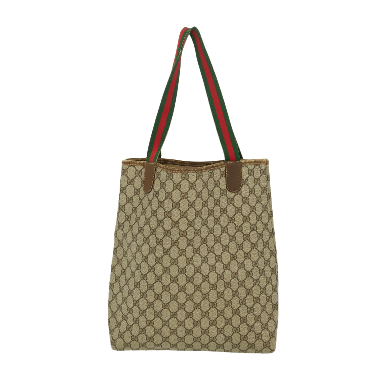GUCCI Web Sherry Line GG Canvas Tote Bag Beige Red Green Auth fm1307 - 0