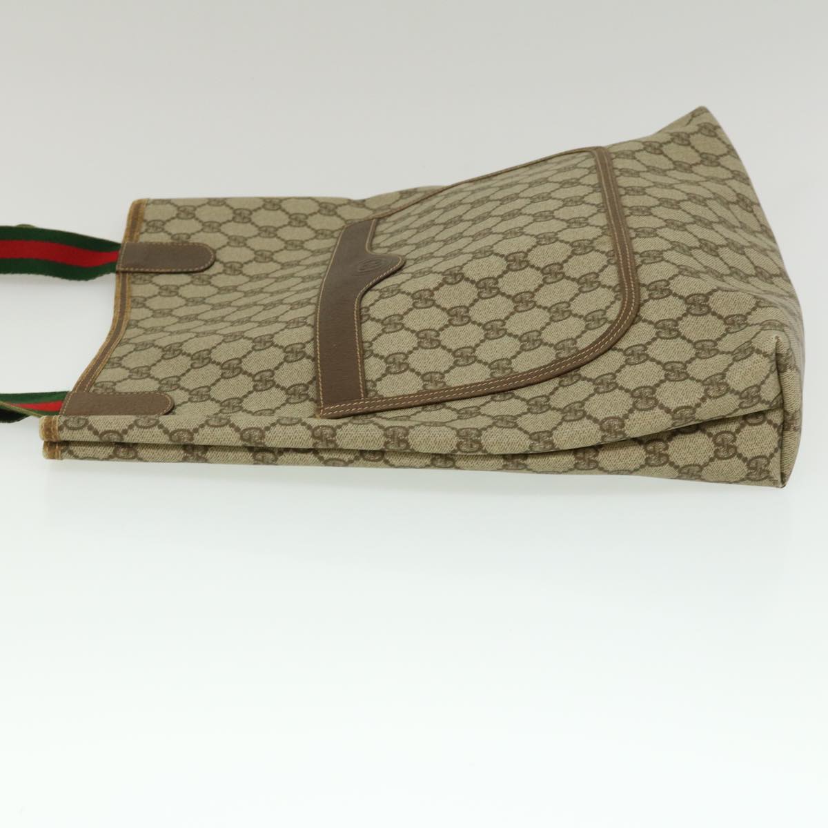 GUCCI Web Sherry Line GG Canvas Tote Bag Beige Red Green Auth fm1307