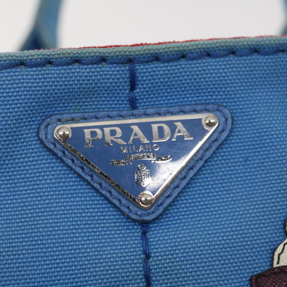 PRADA Canapa PM Hand Bag 2Way Shoulder Bag Canvas Blue Red Auth fm1315