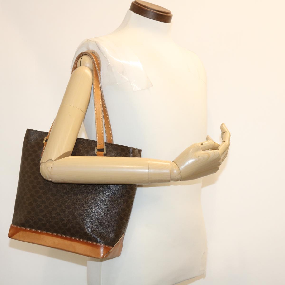 CELINE Macadam Canvas Tote Bag PVC Leather Brown Auth fm1323