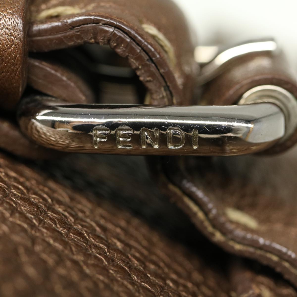 FENDI Hand Bag Leather Brown Auth fm1328