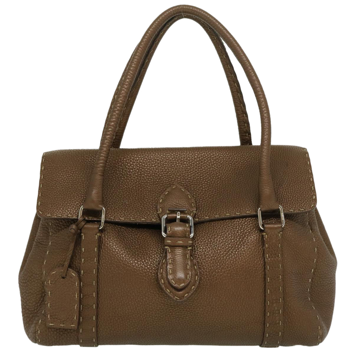 FENDI Hand Bag Leather Brown Auth fm1328