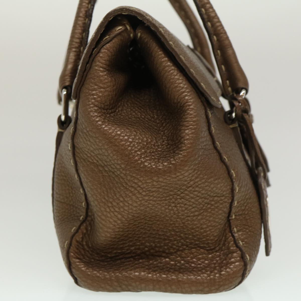 FENDI Hand Bag Leather Brown Auth fm1328