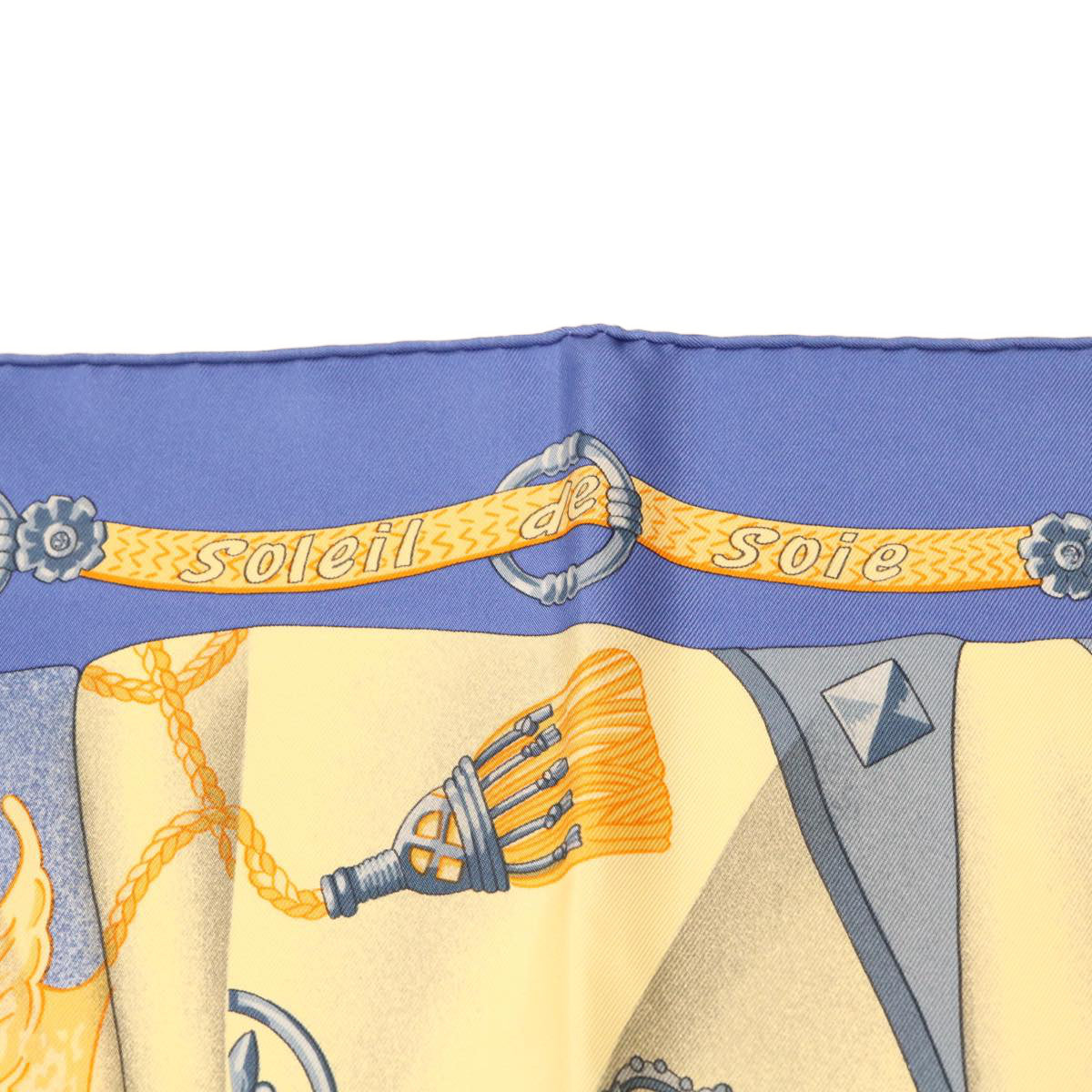 HERMES Carre 90 Scarf ""soleil de soie"" Silk Blue Auth fm1415