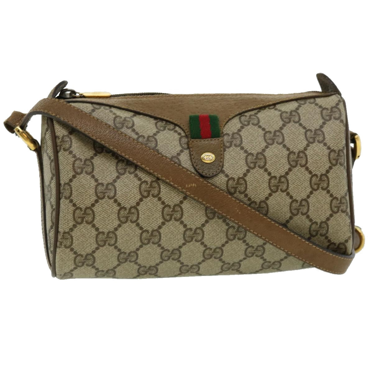 GUCCI GG Canvas Web Sherry Line Shoulder Bag Beige Red Green 8902018 Auth fm1530