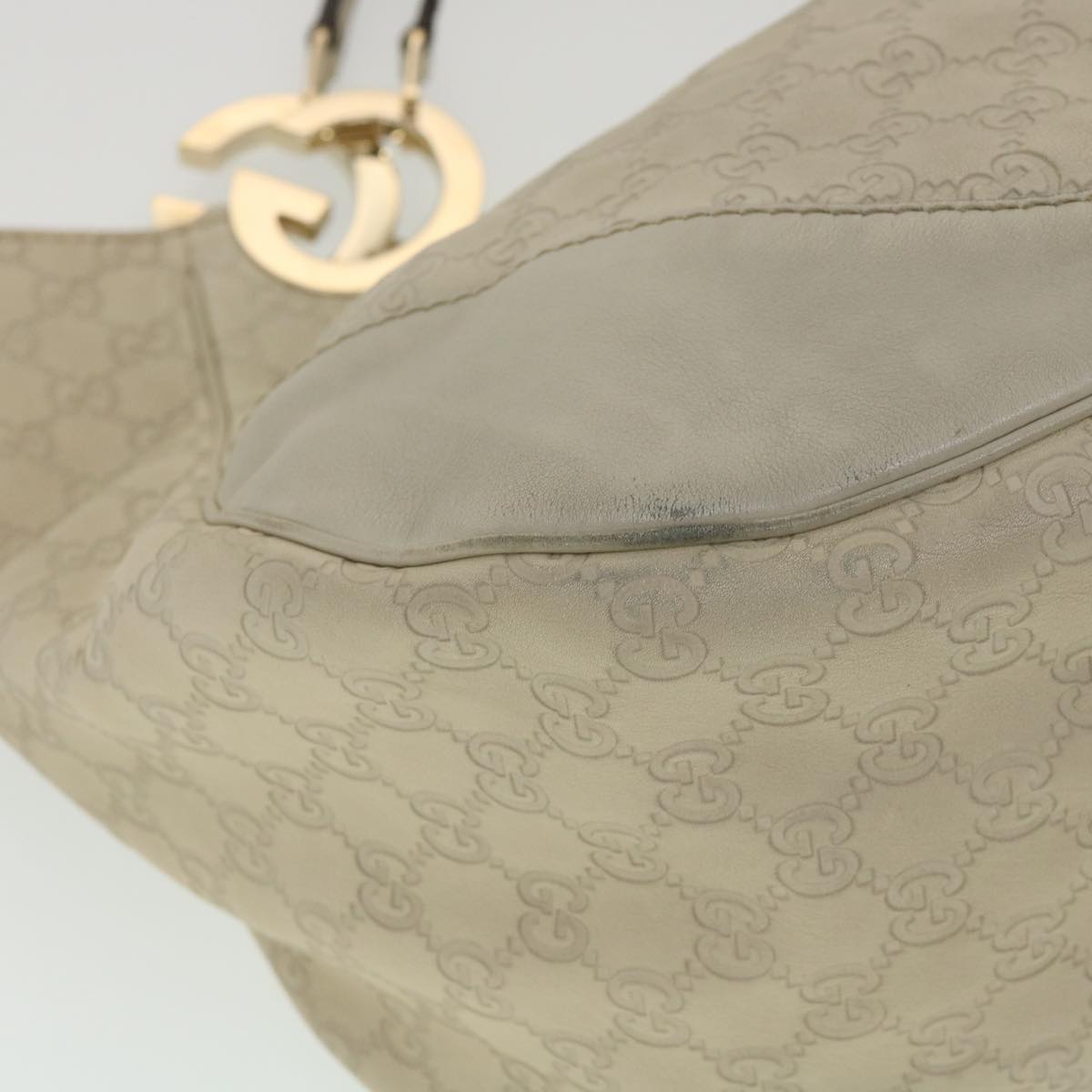 GUCCI GG Canvas Tote Bag Leather White Auth fm1564