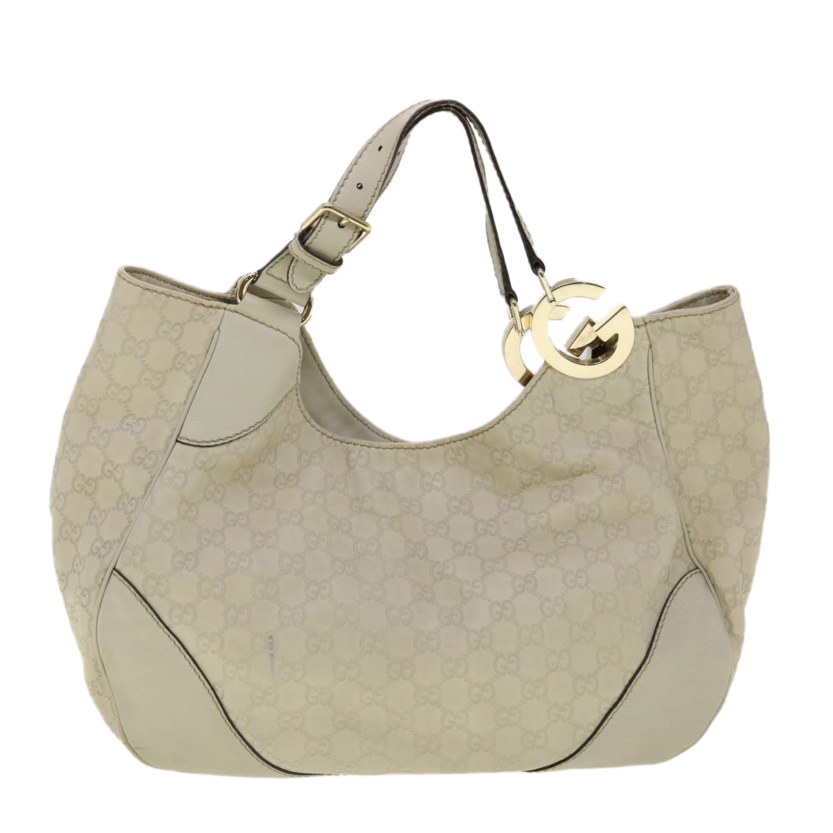 GUCCI GG Canvas Tote Bag Leather White Auth fm1564