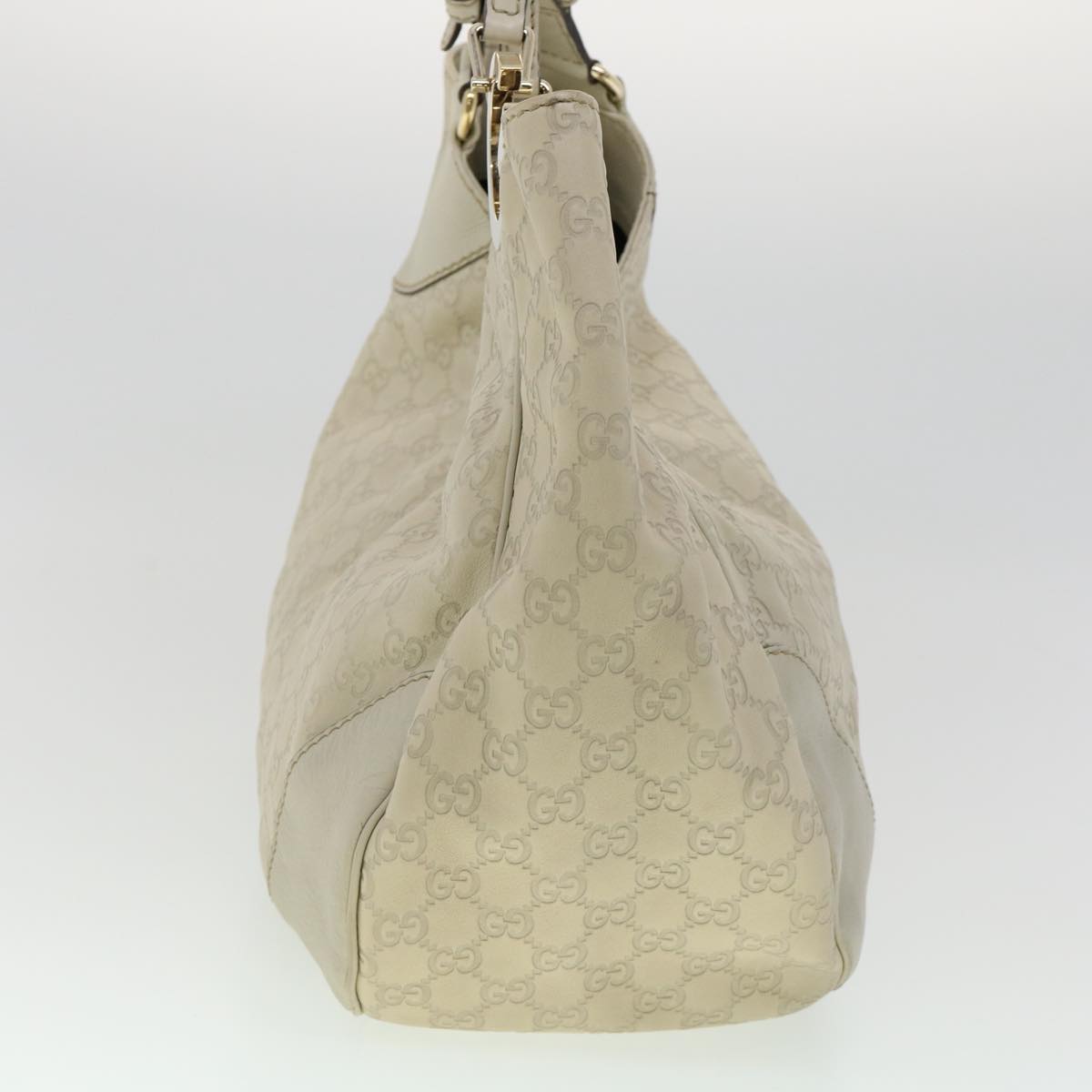 GUCCI GG Canvas Tote Bag Leather White Auth fm1564