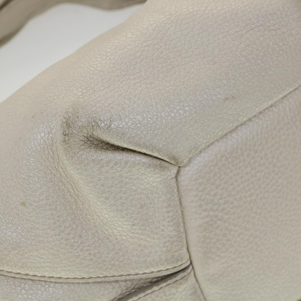 CELINE Tote Bag Leather White Auth fm1569