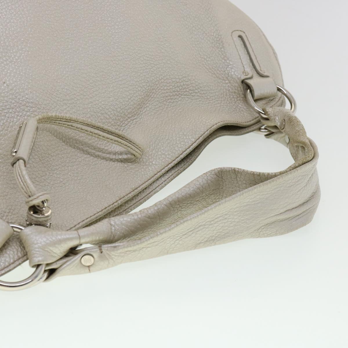 CELINE Tote Bag Leather White Auth fm1569