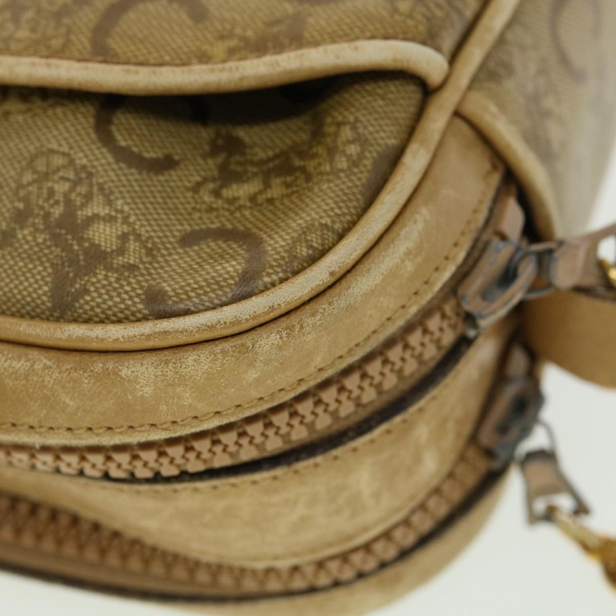CELINE C Macadam Canvas Shoulder Bag Beige Auth fm1641
