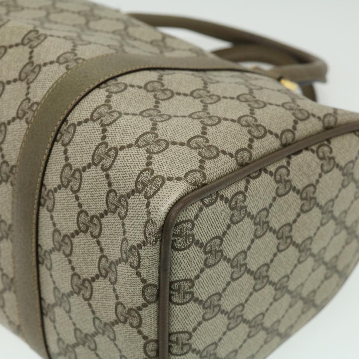 GUCCI Web Sherry Line GG Canvas Boston Bag PVC Leather Beige Green Auth fm1775