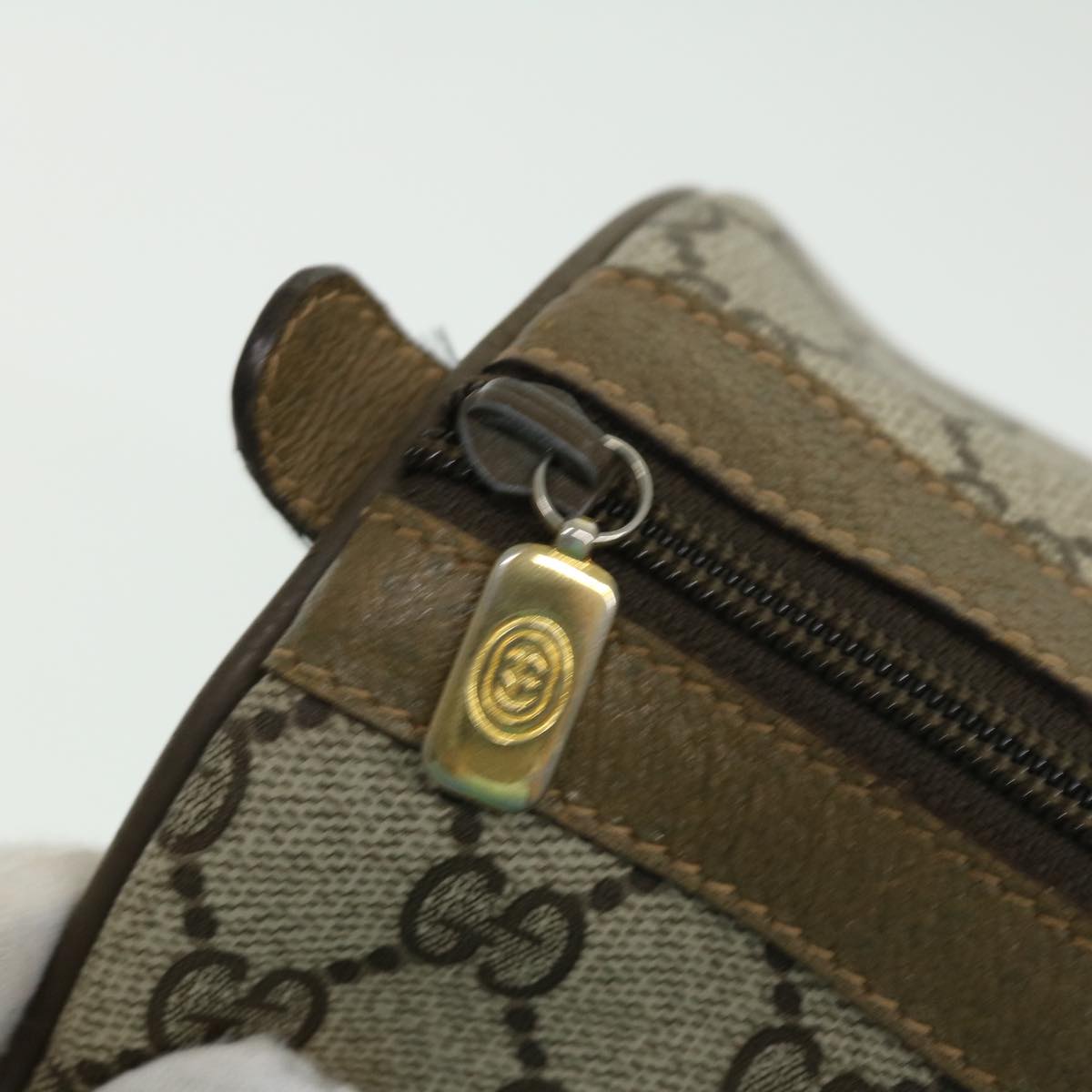 GUCCI Web Sherry Line GG Canvas Boston Bag PVC Leather Beige Green Auth fm1775