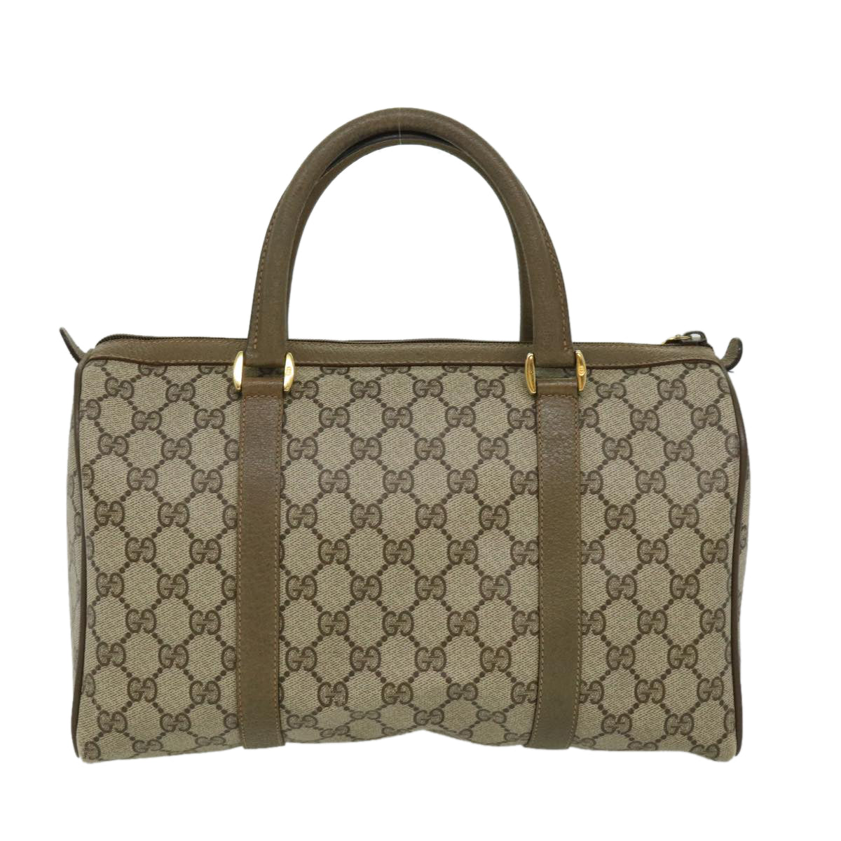 GUCCI Web Sherry Line GG Canvas Boston Bag PVC Leather Beige Green Auth fm1775 - 0