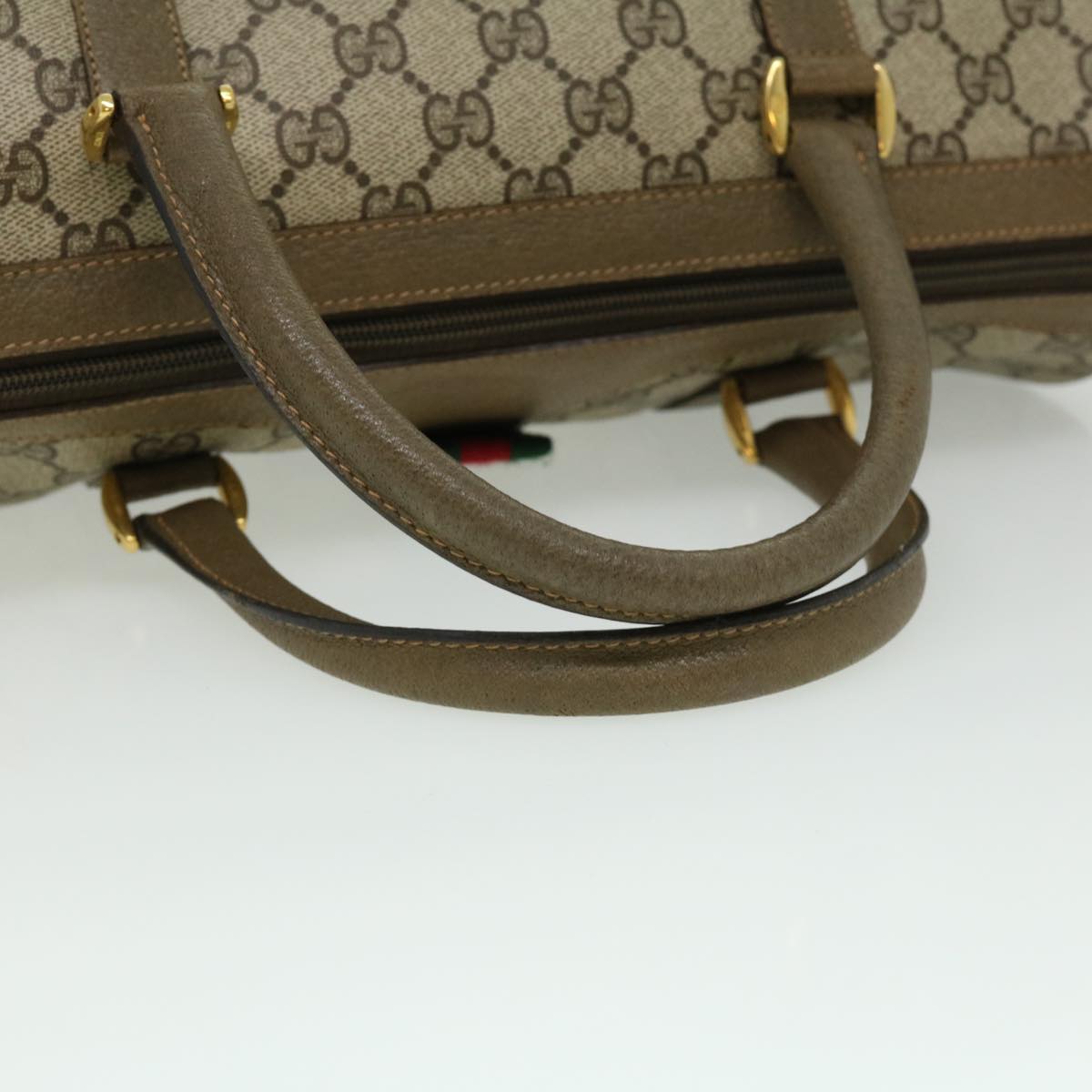 GUCCI Web Sherry Line GG Canvas Boston Bag PVC Leather Beige Green Auth fm1775