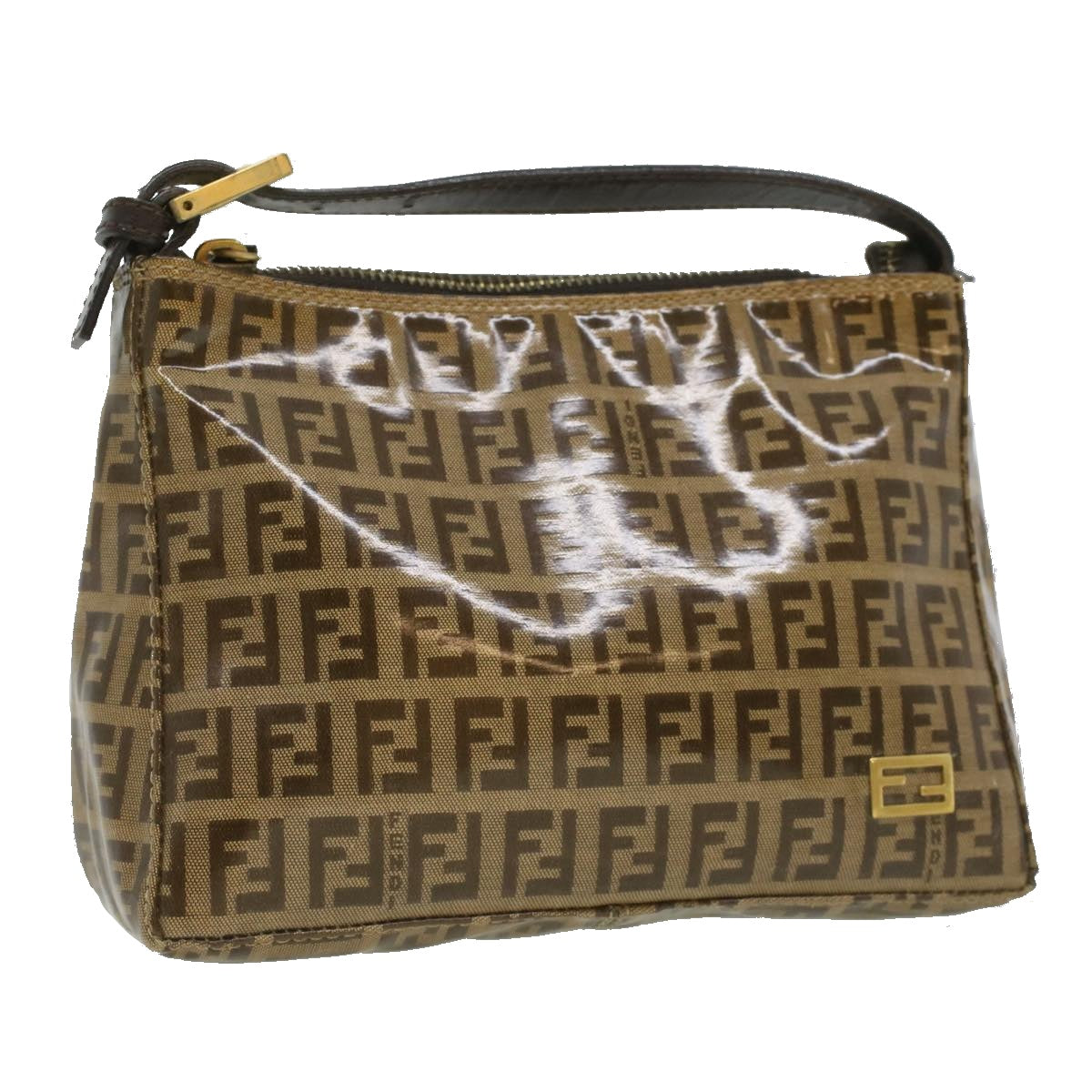 FENDI Zucchino Canvas Hand Bag Enamel Brown Auth fm1867