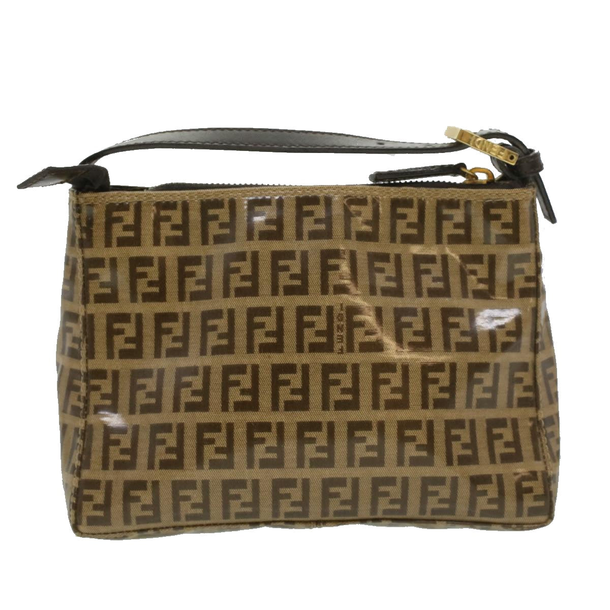 FENDI Zucchino Canvas Hand Bag Enamel Brown Auth fm1867 - 0