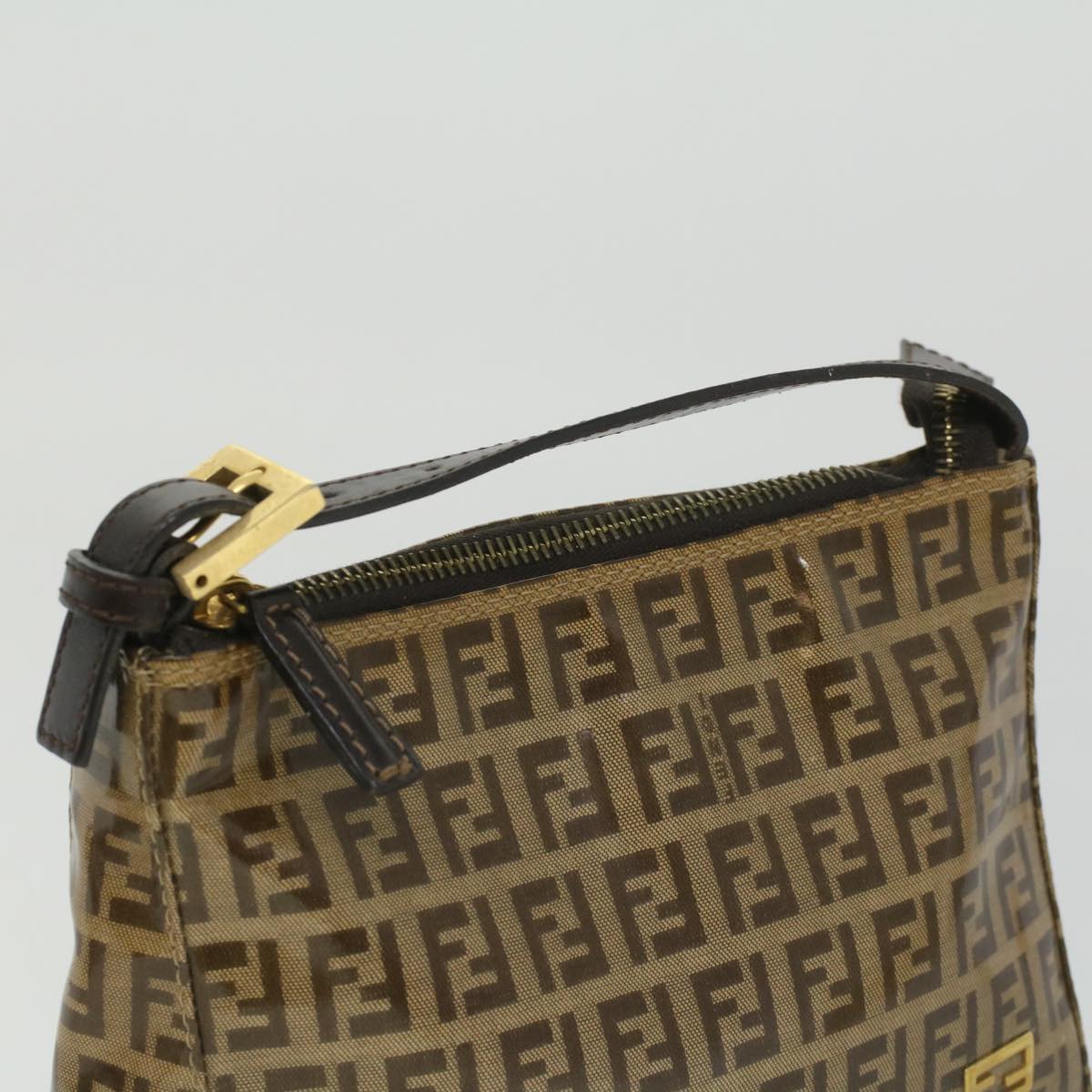 FENDI Zucchino Canvas Hand Bag Enamel Brown Auth fm1867