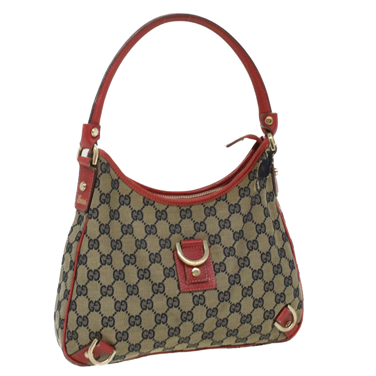 GUCCI GG Canvas Shoulder Bag Beige Red Auth fm1893