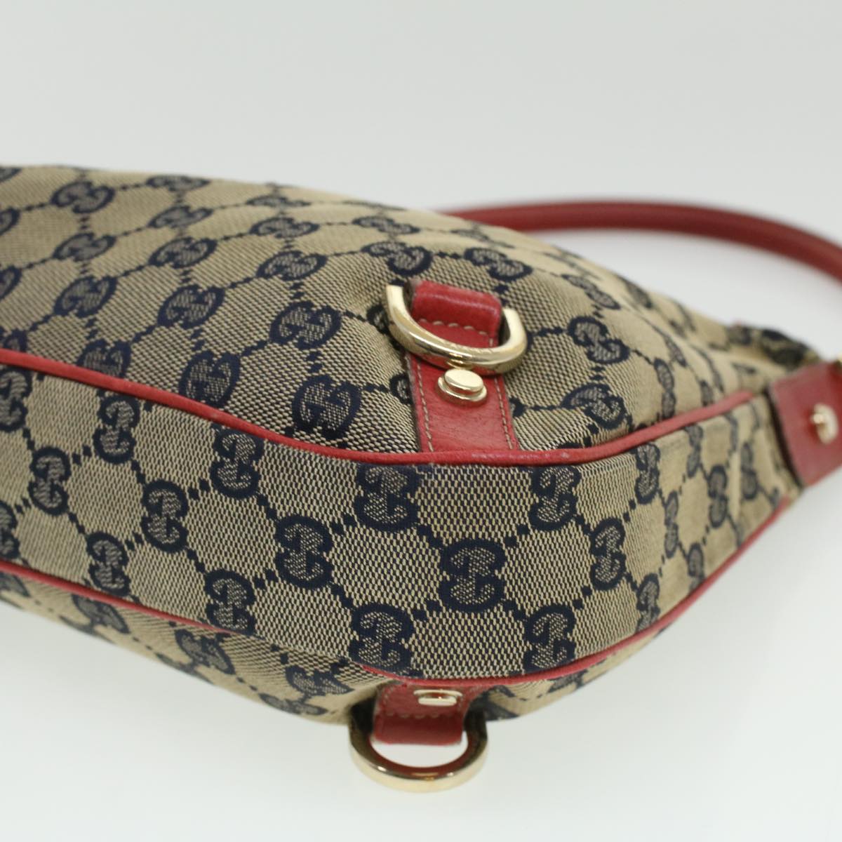 GUCCI GG Canvas Shoulder Bag Beige Red Auth fm1893