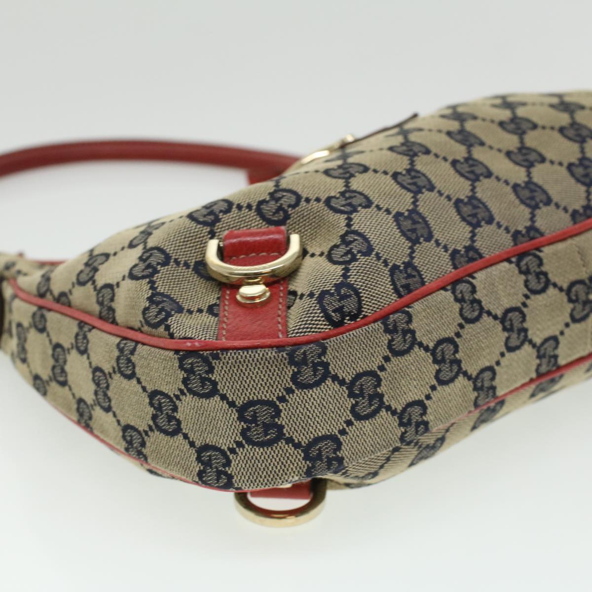 GUCCI GG Canvas Shoulder Bag Beige Red Auth fm1893