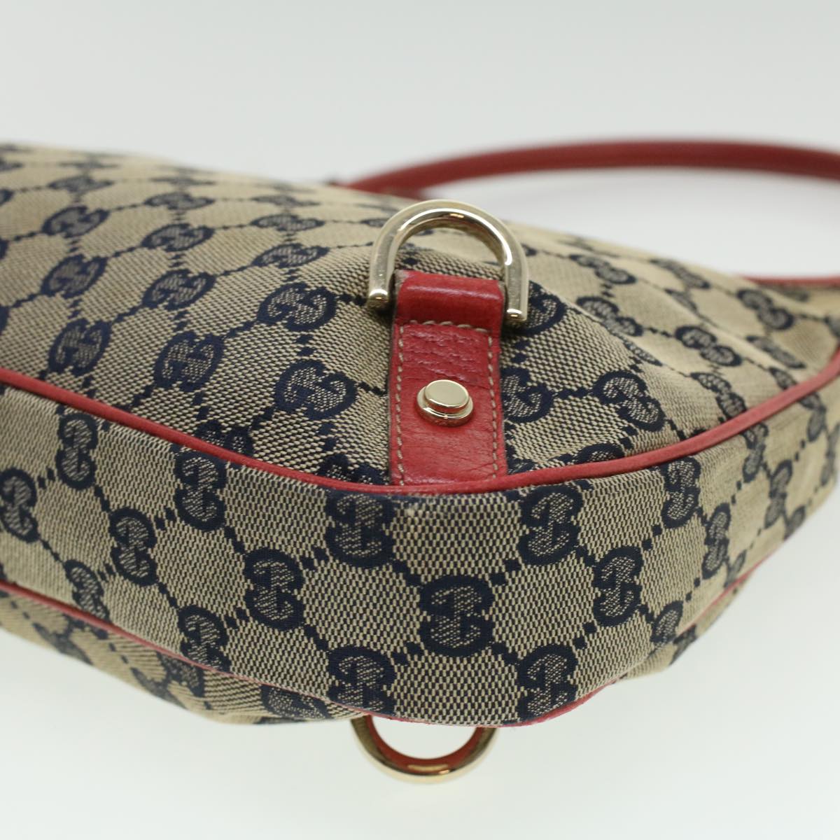 GUCCI GG Canvas Shoulder Bag Beige Red Auth fm1893