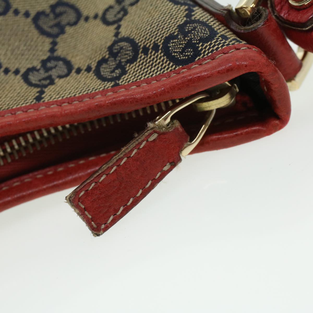 GUCCI GG Canvas Shoulder Bag Beige Red Auth fm1893